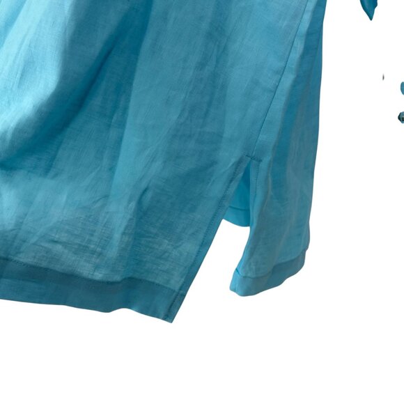Peck & Peck Blue Embroidered Linen Tunic Top 3/4 Sleeves & Split Neckline-SZ XL - Picture 10 of 12
